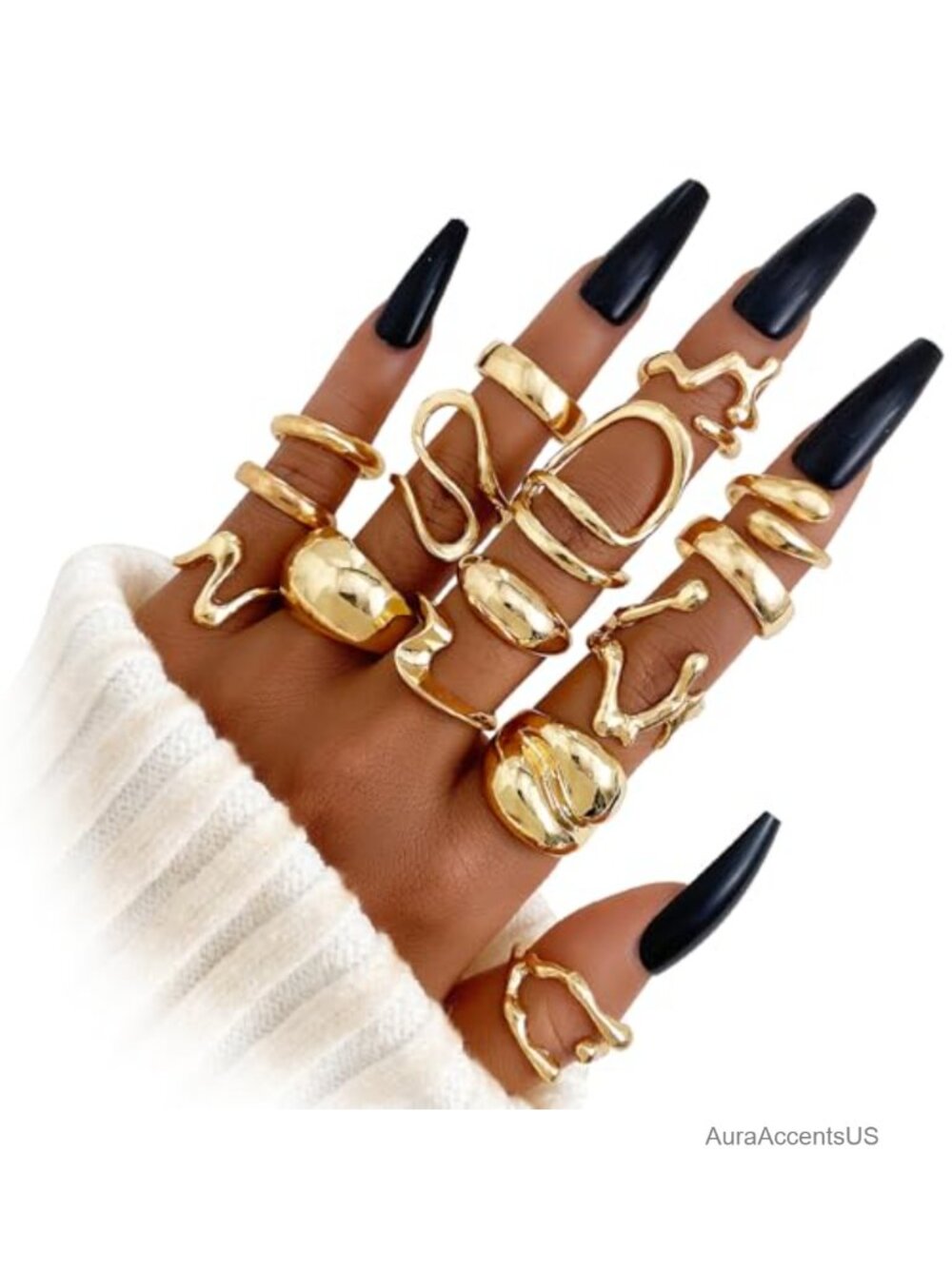 15pc Gold Plated Chunky Stackable Open Rings Set Adjustable Knuckle Rings - Picture 1 of 6